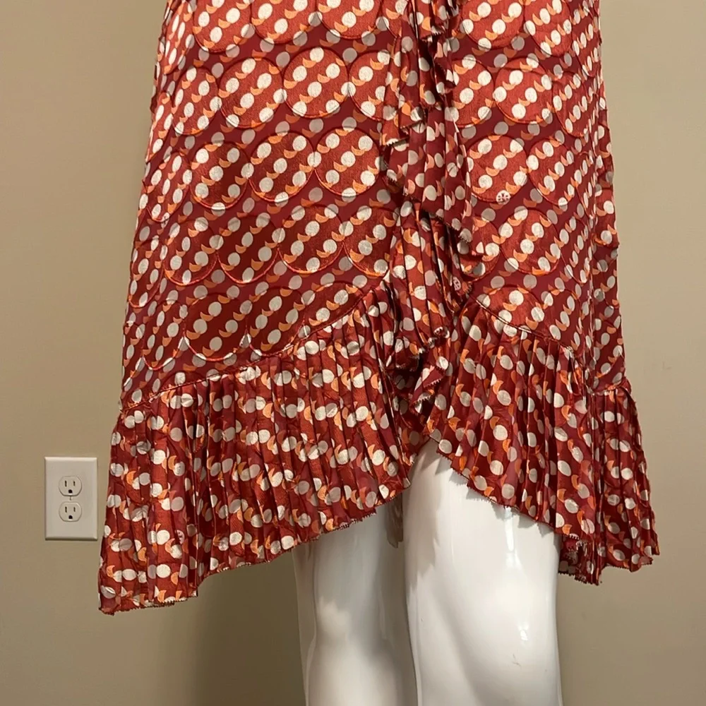 Tory Burch Janetta Silk Polka Dot Ruffle Dress 4 Asymmetric High Low Hem Keyhole
